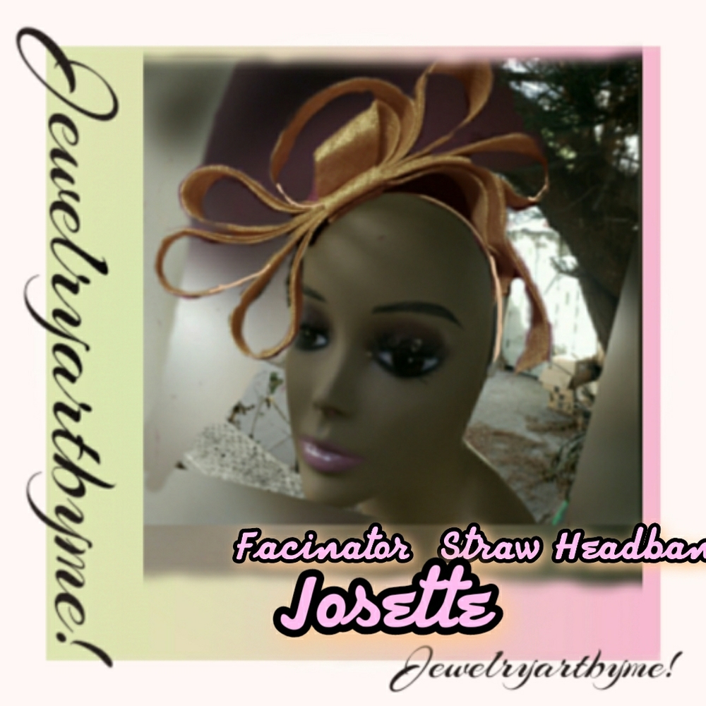 NWT JOSETTE FACINATOR HEADBAND STRAW & SATIN BAND DUSTY MAUVE PINK